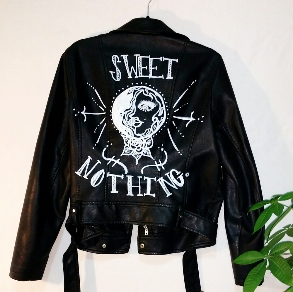 Sweet Nothing Hand Painted Vegan Moto Jacket